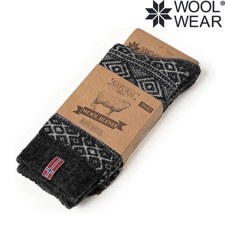 Woolwear 80% Wol Antraciet Ecru Noorse Sokken