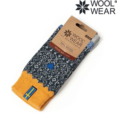 Woolwear 70% Wol Geel Blauw Zweedse Sokken