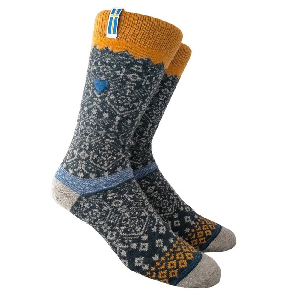 Woolwear 70% Wol Geel Blauw Zweedse Sokken