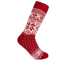 Woolwear of Scandinavia Rode wollen sokken met sneeuwvlokpatroon