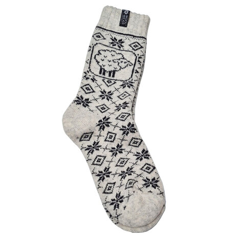 Woolwear of Scandinavia Ecru wollen sokken met schaapmotief Woolwear of Scandinavia Ecru wollen sokken met schaapmotief