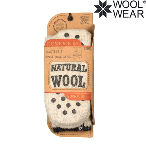 Woolwear 80% Wol Antislip Ecru Huissokken