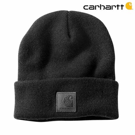 Carhartt Leatherette Watch Cap Zwart Muts Carhartt Leatherette Watch Cap Zwart Muts