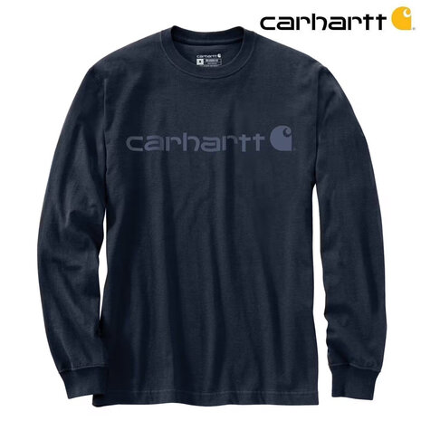 Carhartt Dearborn Relaxed Longsleeve Logo Navy Shirt Heren