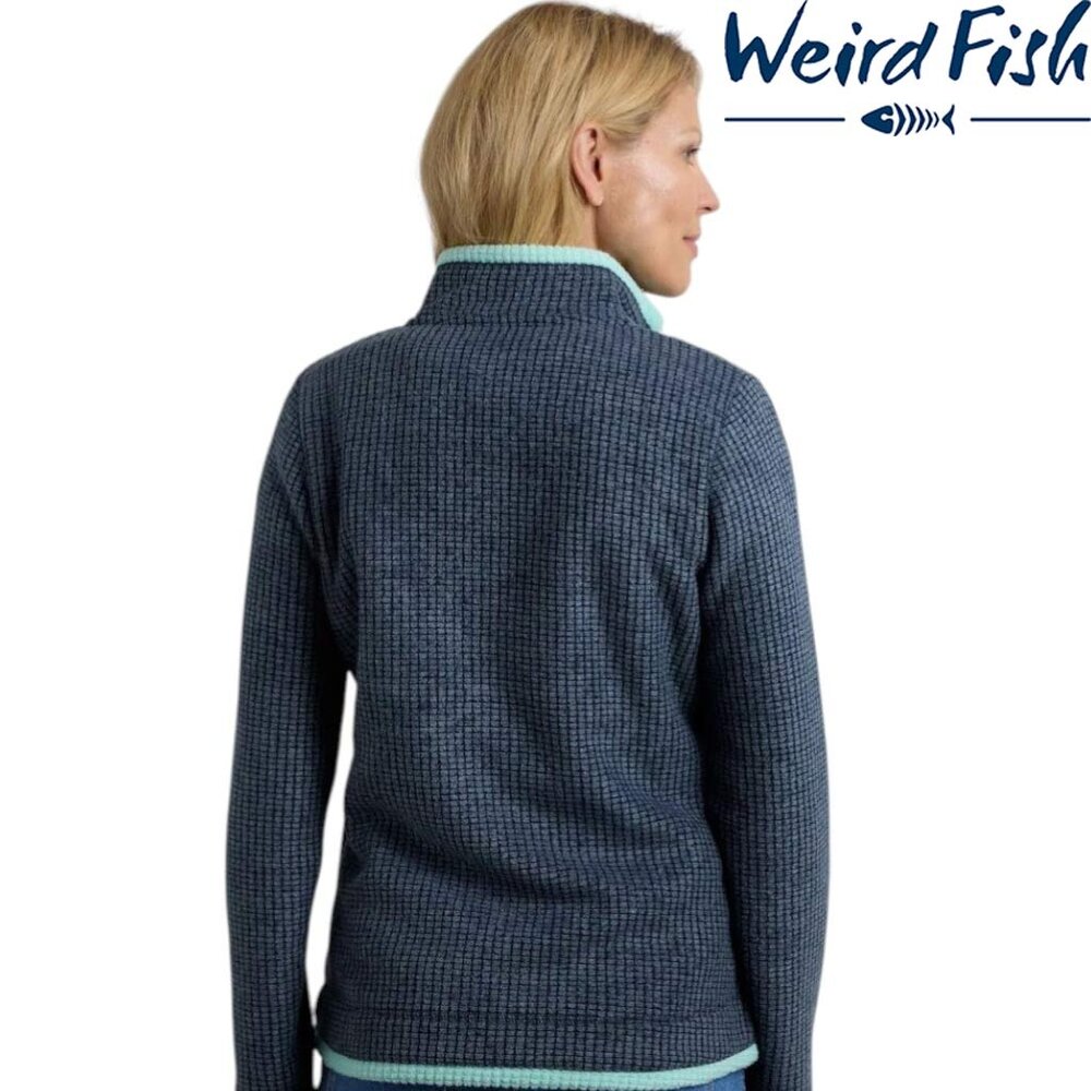 Weird Fish Ariana Full Zip Grid Rich Navy Fleece Vest Dames