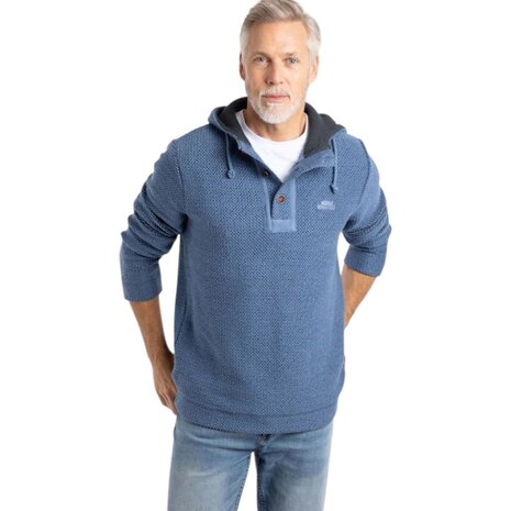 Weird Fish Bakersfield Button Neck Macaroni Mid Blue Hoodie Heren