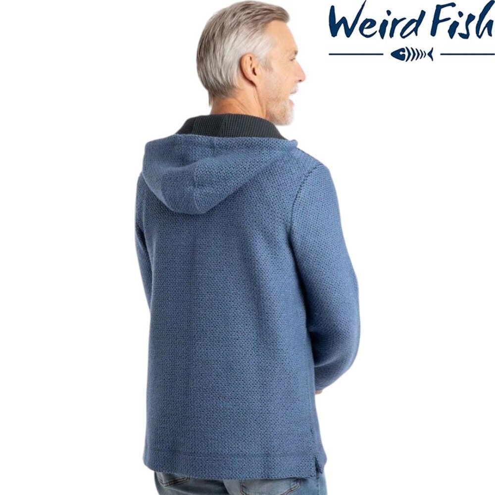 Weird Fish Bakersfield Button Neck Macaroni Mid Blue Hoodie Heren