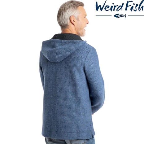 Weird Fish Bakersfield Button Neck Macaroni Mid Blue Hoodie Heren