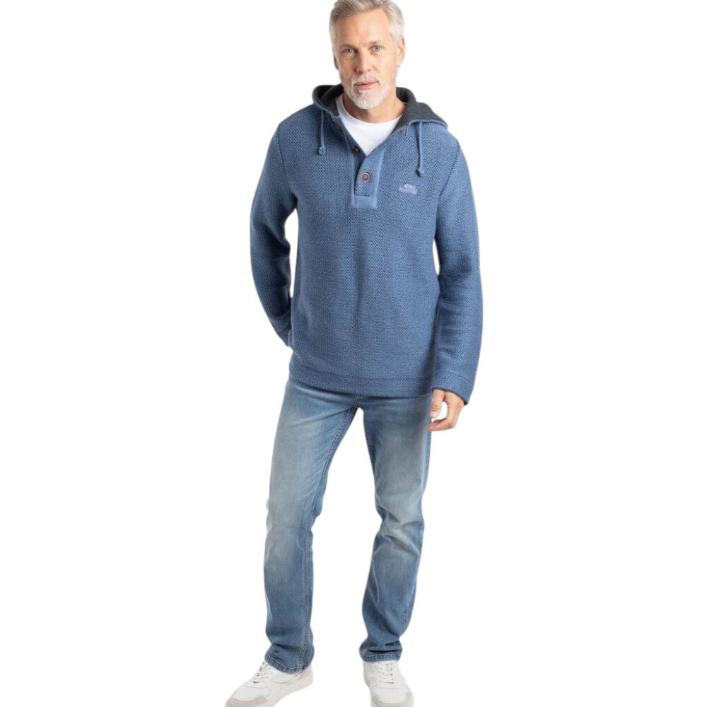 Weird Fish Bakersfield Button Neck Macaroni Mid Blue Hoodie Heren