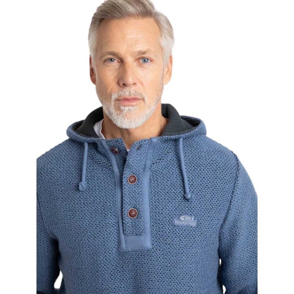 Weird Fish Bakersfield Button Neck Macaroni Mid Blue Hoodie Heren