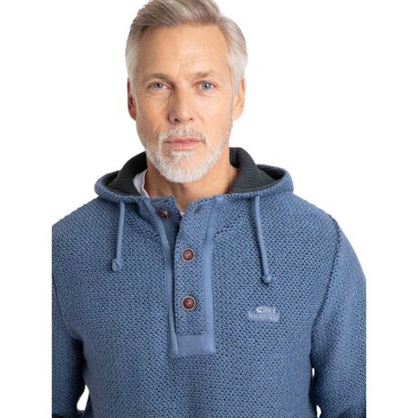 Weird Fish Bakersfield Button Neck Macaroni Mid Blue Hoodie Heren