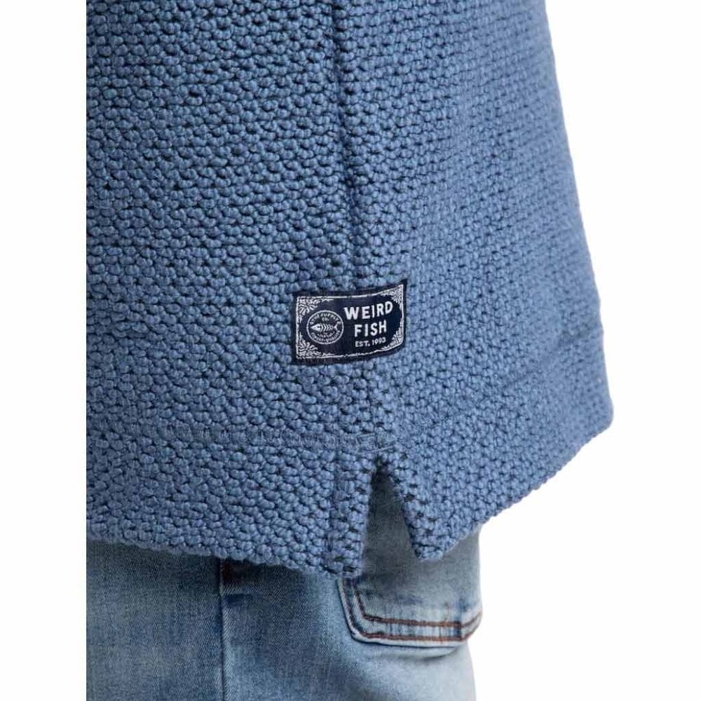 Weird Fish Bakersfield Button Neck Macaroni Mid Blue Hoodie Heren