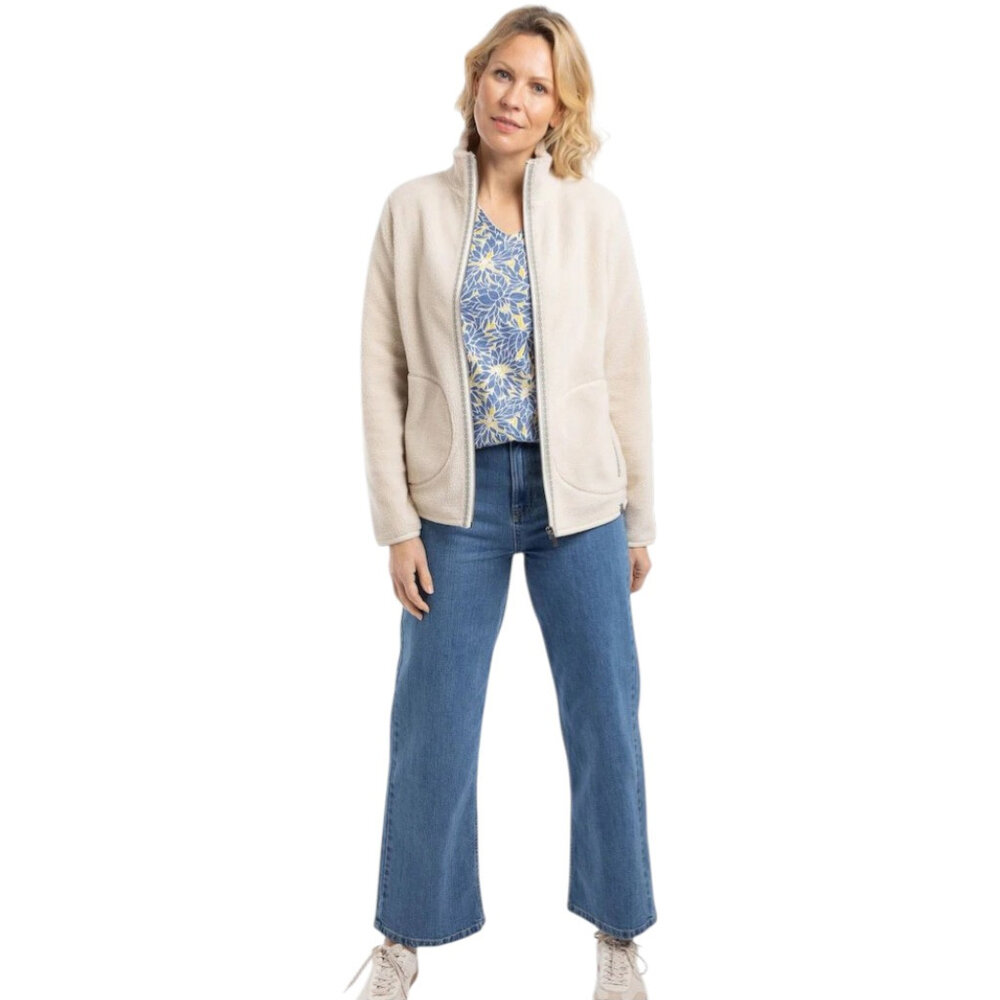 Weird Fish Lucille Lightweight Full Zip Borg Ecru Fleece Vest Dames