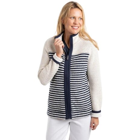 Weird Fish Zoe Full Zip Striped Colour Block Macaroni Ecru Vest Dames