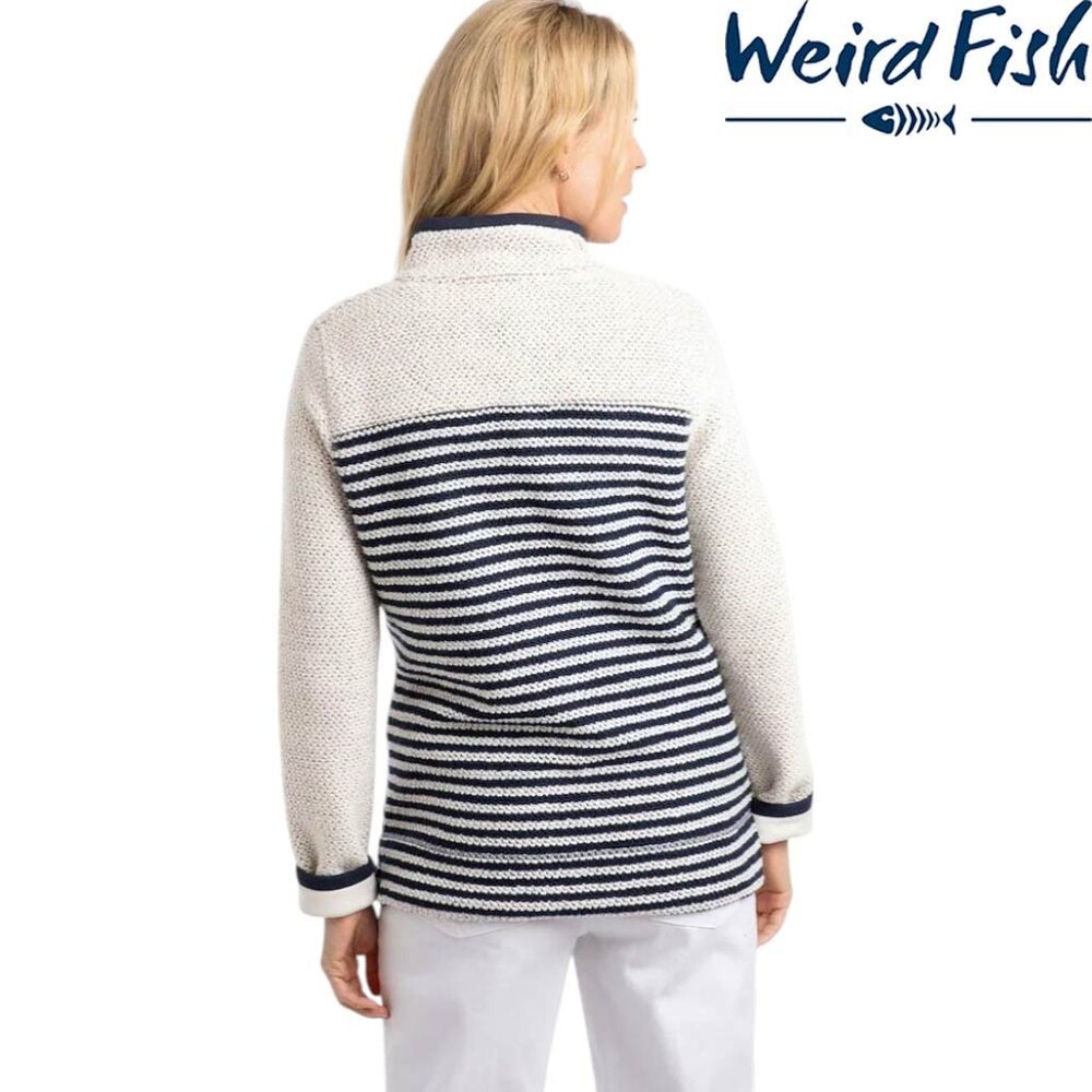Weird Fish Zoe Full Zip Striped Colour Block Macaroni Ecru Vest Dames