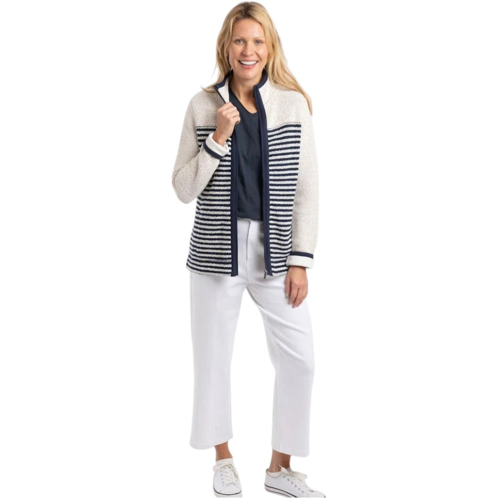 Weird Fish Zoe Full Zip Striped Colour Block Macaroni Ecru Vest Dames
