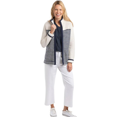 Weird Fish Zoe Full Zip Striped Colour Block Macaroni Ecru Vest Dames