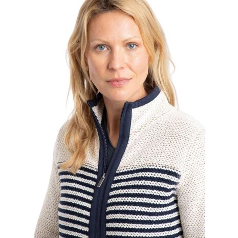 Weird Fish Zoe Full Zip Striped Colour Block Macaroni Ecru Vest Dames