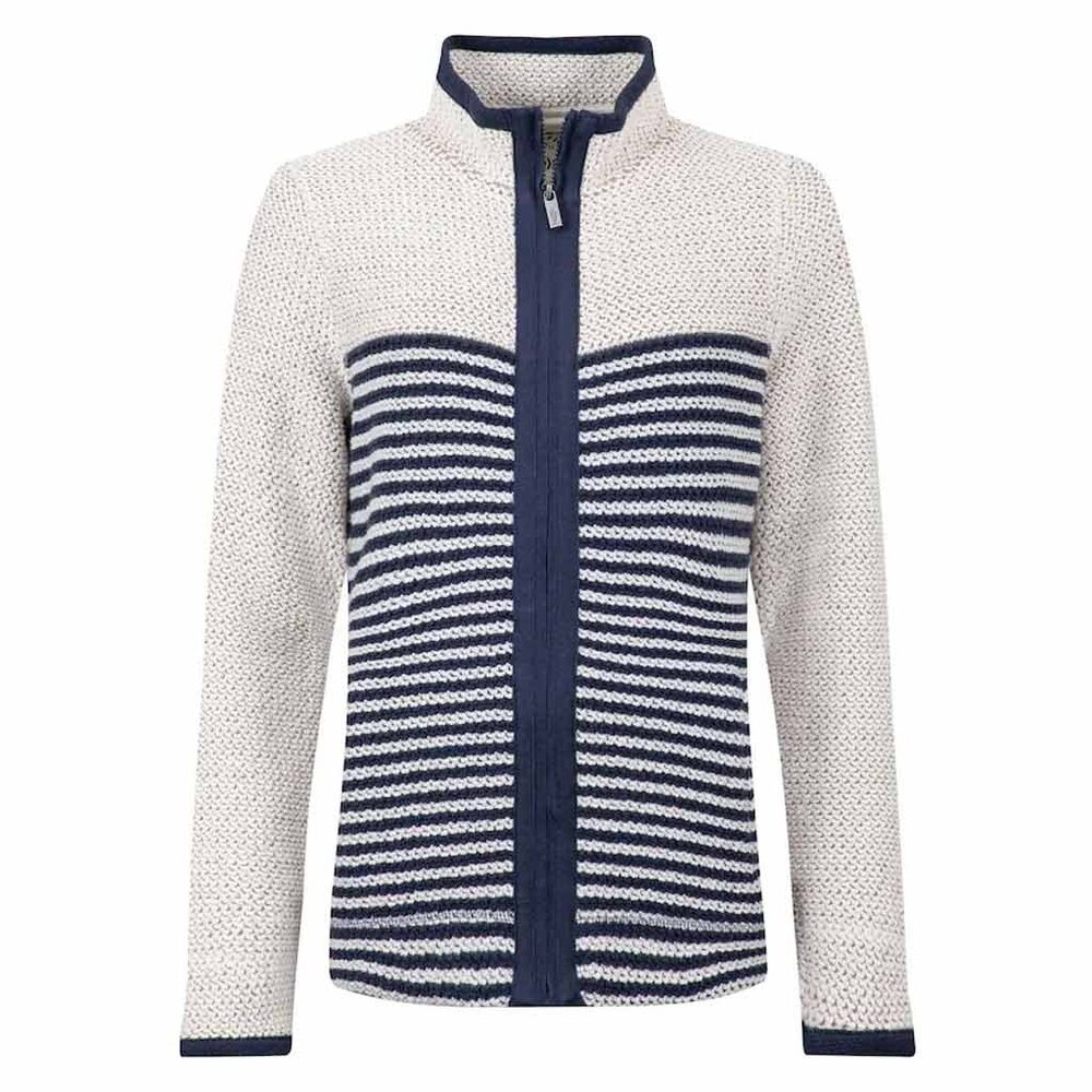 Weird Fish Zoe Full Zip Striped Colour Block Macaroni Ecru Vest Dames