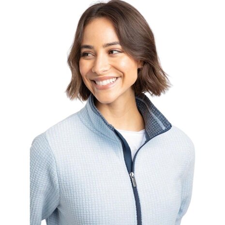 Weird Fish Ariana Full Zip Grid Cool Blue Fleece Vest Dames