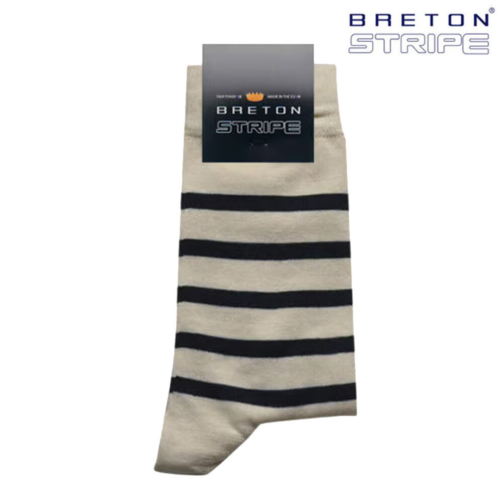 Breton Stripe Natural Navy Gestreepte Sokken