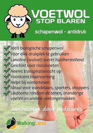 WalkingLand 5 STUKS Voetwol - Stop Blaren 10 Gram WalkingLand 5 STUKS Voetwol - Stop Blaren 10 Gram