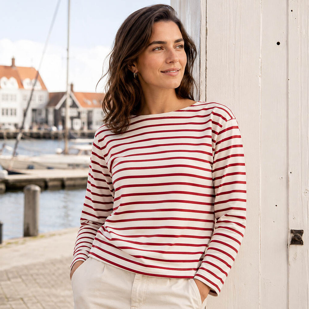 Breton Stripe Classic Natural Bordeaux Maritiem Shirt Dames Breton Stripe Classic Natural Bordeaux Maritiem Shirt Dames