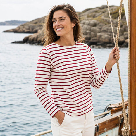Breton Stripe Classic Natural Bordeaux Maritiem Shirt Dames Breton Stripe Classic Natural Bordeaux Maritiem Shirt Dames