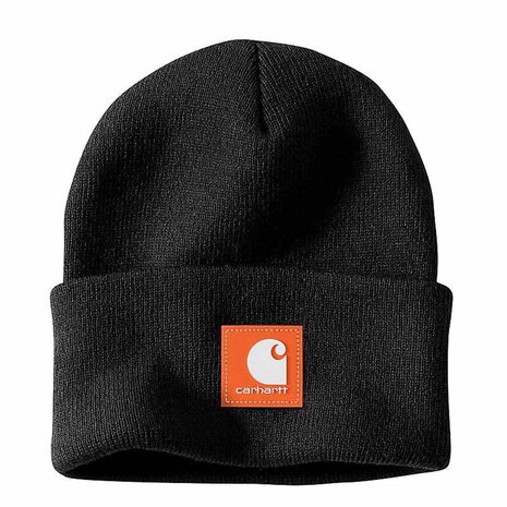 Carhartt Rubber Patch Watch Hat Black/Worksite Orange Beanie