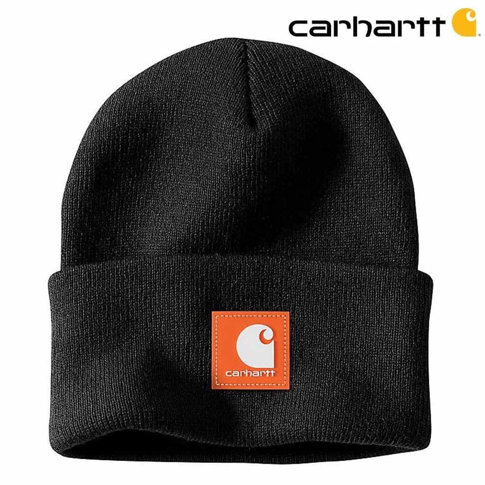 Carhartt Rubber Patch Watch Hat Black/Worksite Orange Beanie