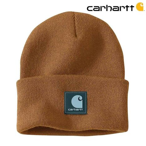 Carhartt Rubber Patch Watch Hat Brown/Dark Harbor Teal Beanie Carhartt Rubber Patch Watch Hat Brown/Dark Harbor Teal Beanie