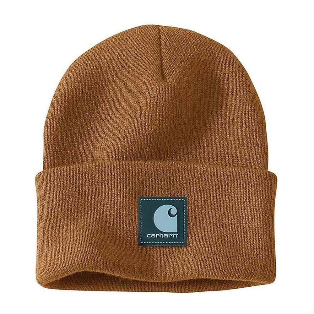 Carhartt Rubber Patch Watch Hat Brown/Dark Harbor Teal Beanie Carhartt Rubber Patch Watch Hat Brown/Dark Harbor Teal Beanie