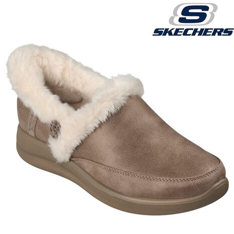 Skechers Cozy Escape Taupe Pantoffels Dames Skechers Cozy Escape Taupe Pantoffels Dames
