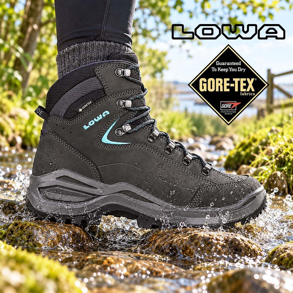 Lowa Renegade Evo GTX Mid Asphalt Turqoise Wandelschoenen Dames Lowa Renegade Evo GTX Mid Asphalt Turqoise Wandelschoenen Dames