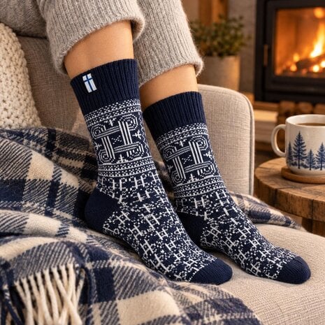 Woolwear Scandinavia Finse sokken Navy – 65% wol Woolwear Scandinavia Finse sokken Navy – 65% wol