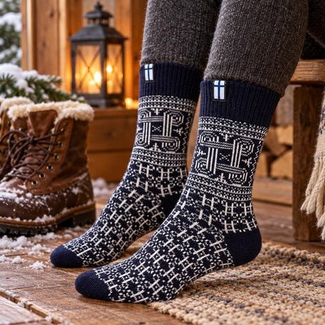 Woolwear Scandinavia Finse sokken Navy – 65% wol Woolwear Scandinavia Finse sokken Navy – 65% wol