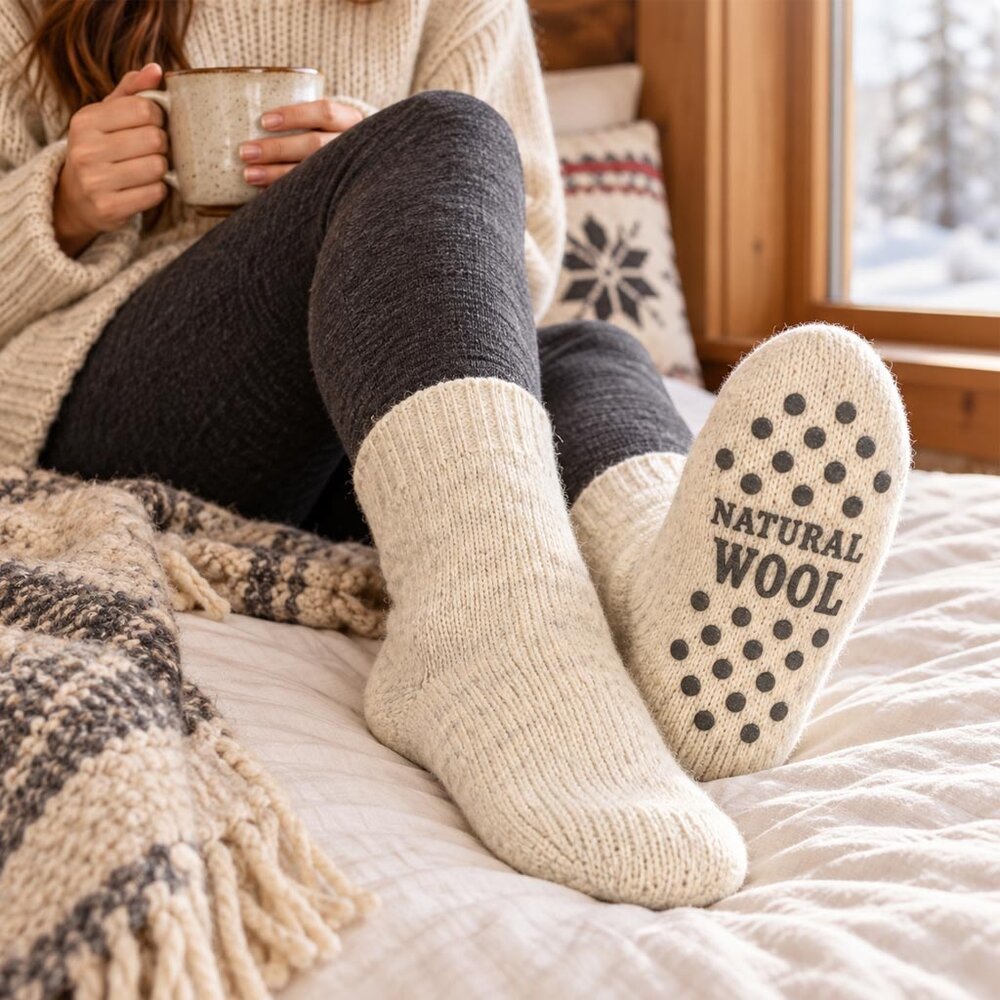 Woolwear of Scandinavia 80% Wol Antislip Ecru Huissokken Woolwear of Scandinavia 80% Wol Antislip Ecru Huissokken