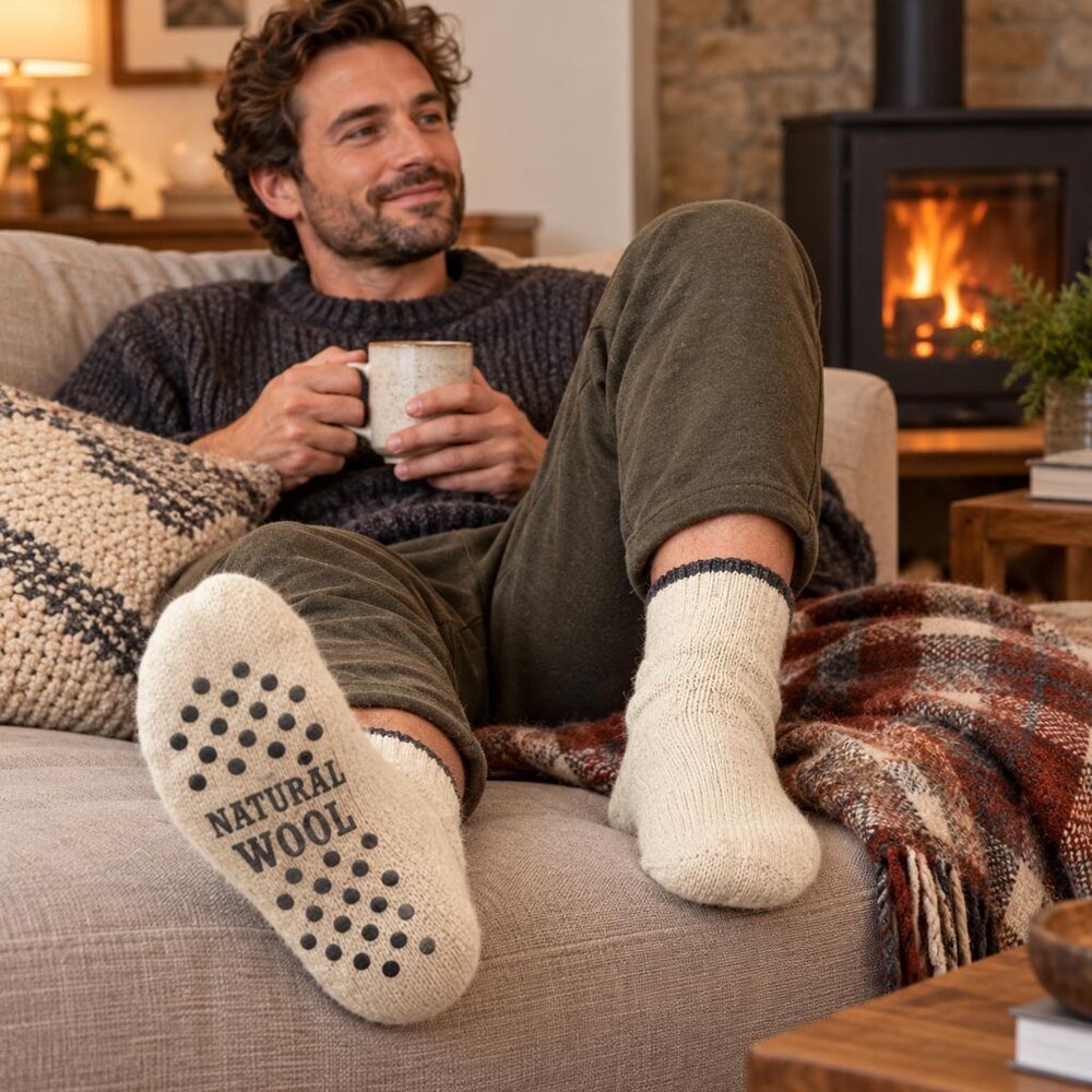 Woolwear of Scandinavia 80% Wol Antislip Ecru Huissokken Woolwear of Scandinavia 80% Wol Antislip Ecru Huissokken