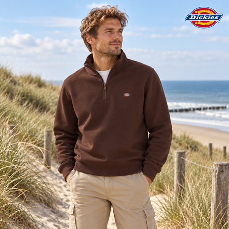 Dickies Oakport Quarter Zip Sweater Chocolate Brown Dickies Oakport Quarter Zip Sweater Chocolate Brown