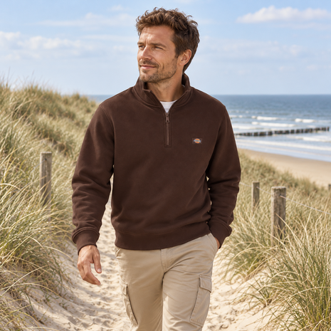 Dickies Oakport Quarter Zip Sweater Chocolate Brown Dickies Oakport Quarter Zip Sweater Chocolate Brown