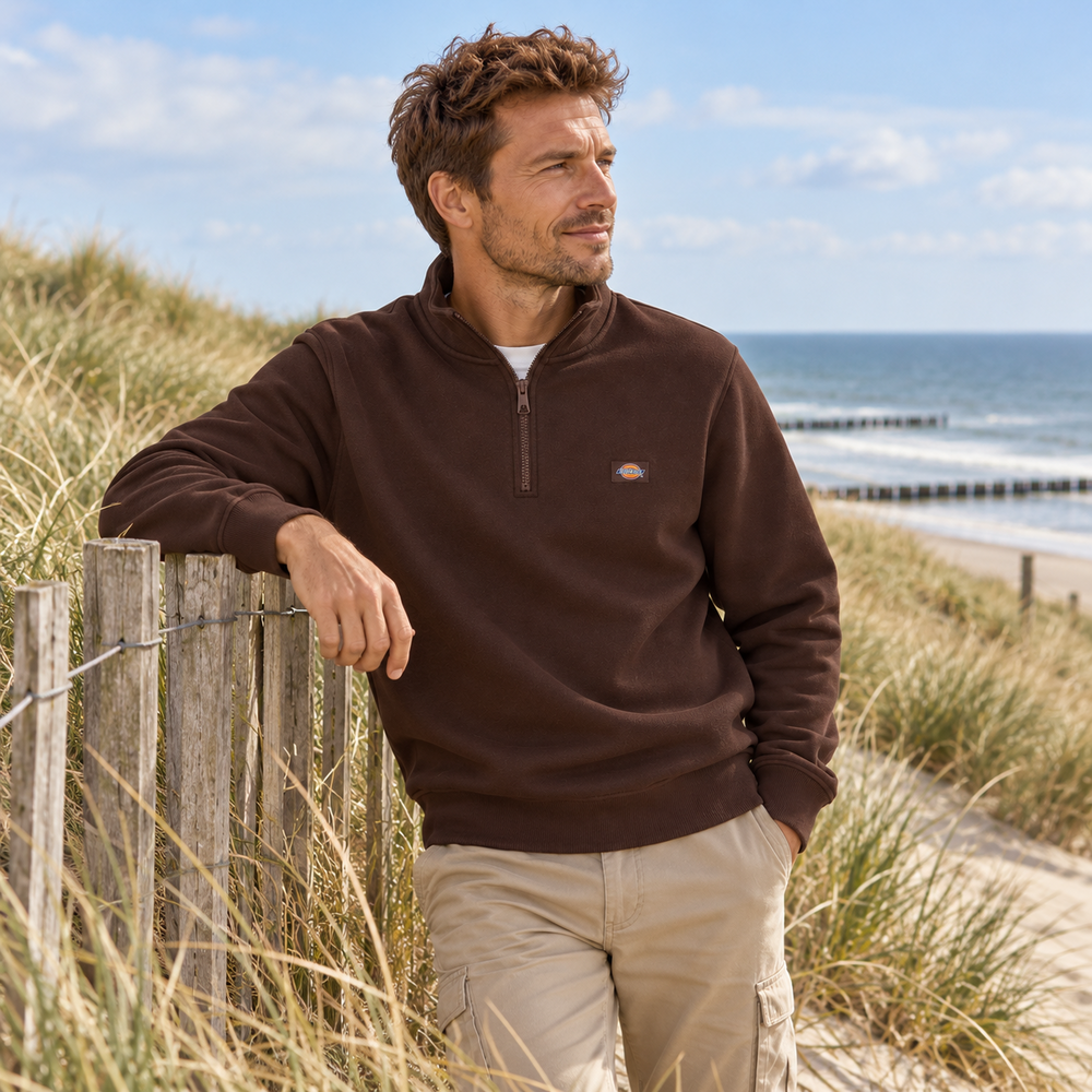 Dickies Oakport Quarter Zip Sweater Chocolate Brown Dickies Oakport Quarter Zip Sweater Chocolate Brown