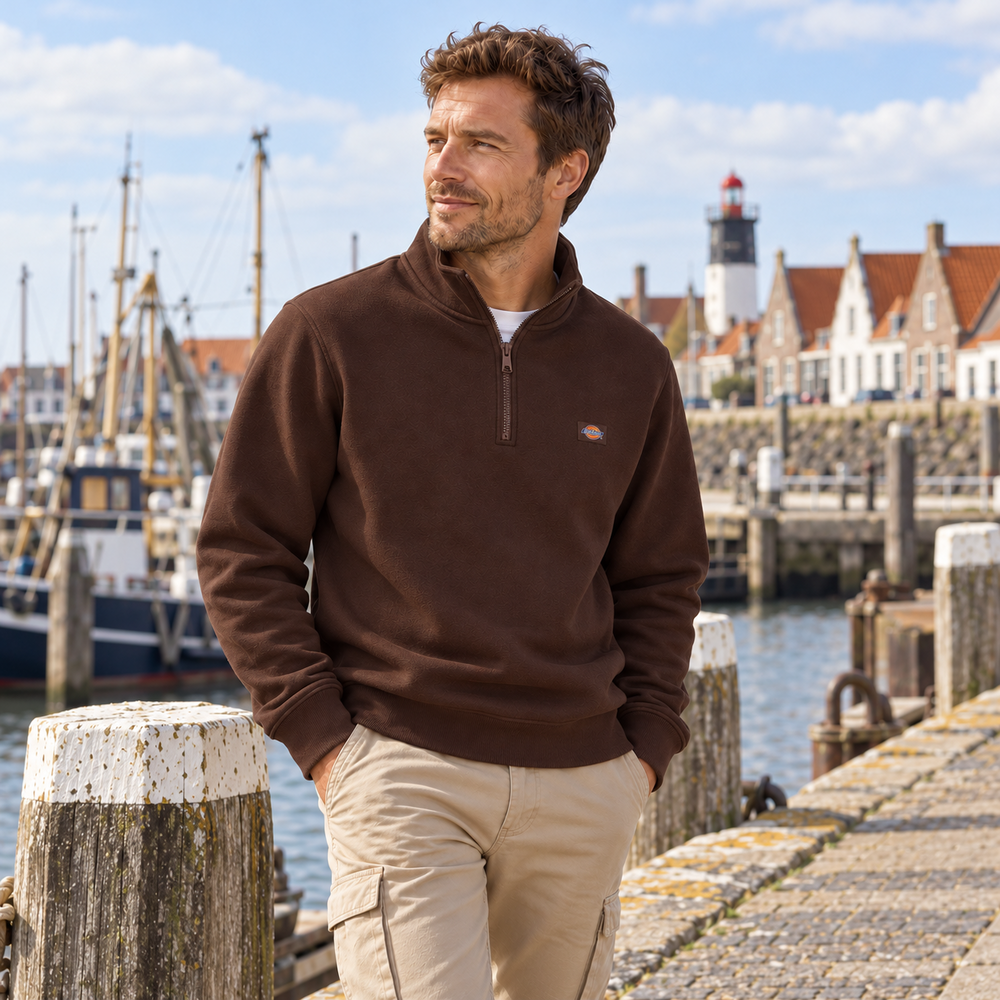 Dickies Oakport Quarter Zip Sweater Chocolate Brown Dickies Oakport Quarter Zip Sweater Chocolate Brown