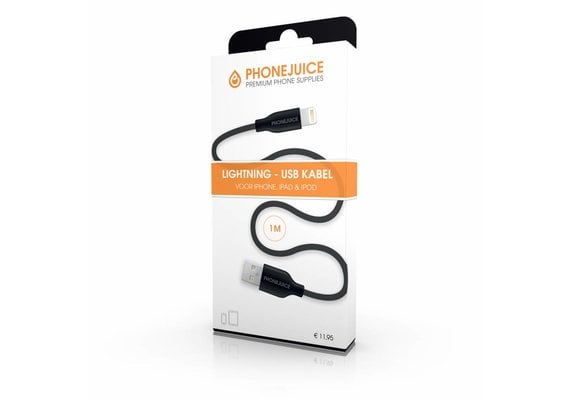 PhoneJuice Lightning kabel 1m - Zwart