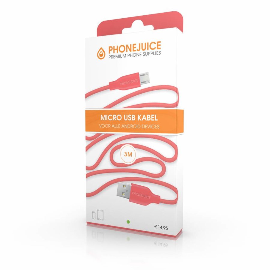 3 meter lange micro USB kabel – Roze