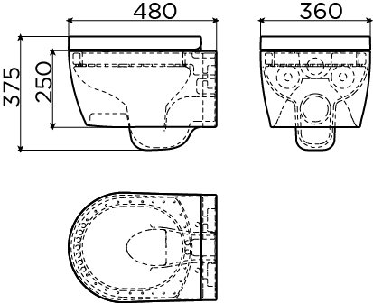 First wall mounted toilet with seat and cover