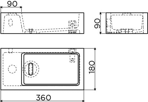 Flush 3 hand basin left