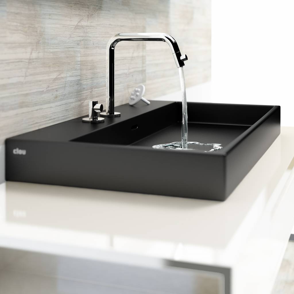 Clou Wash Me Meuble salle de bains 70x38x42cm Noir mat Lavabo céramique  blanc brillant avec robinet Xo 7 et bonde non-obturable et siphon chrome