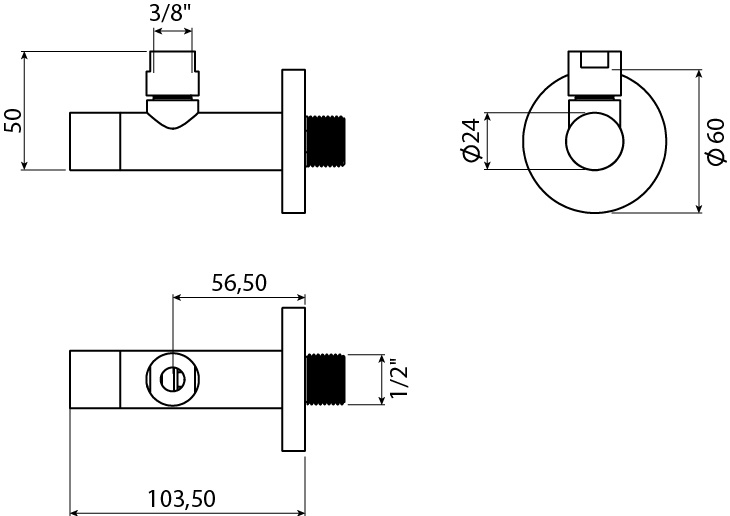 HighTech Marathon 2 design angle valve, brushed stainless steel