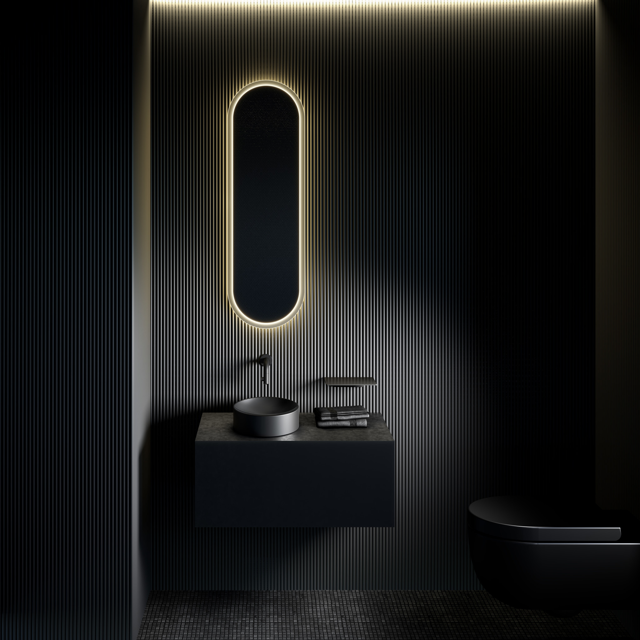 Look at Me oval mirror, satin edge, with lighting and sensor control
