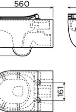 Hammock rimless toilet 56cm, including thin seat with cover